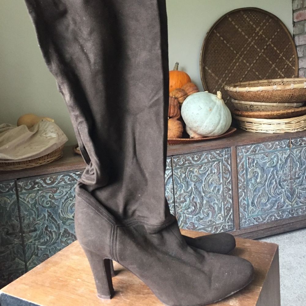 Vegan "suede" knee-high boots.